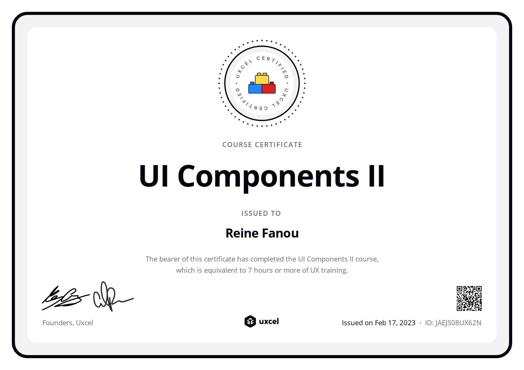 Reine Fanou's certificate